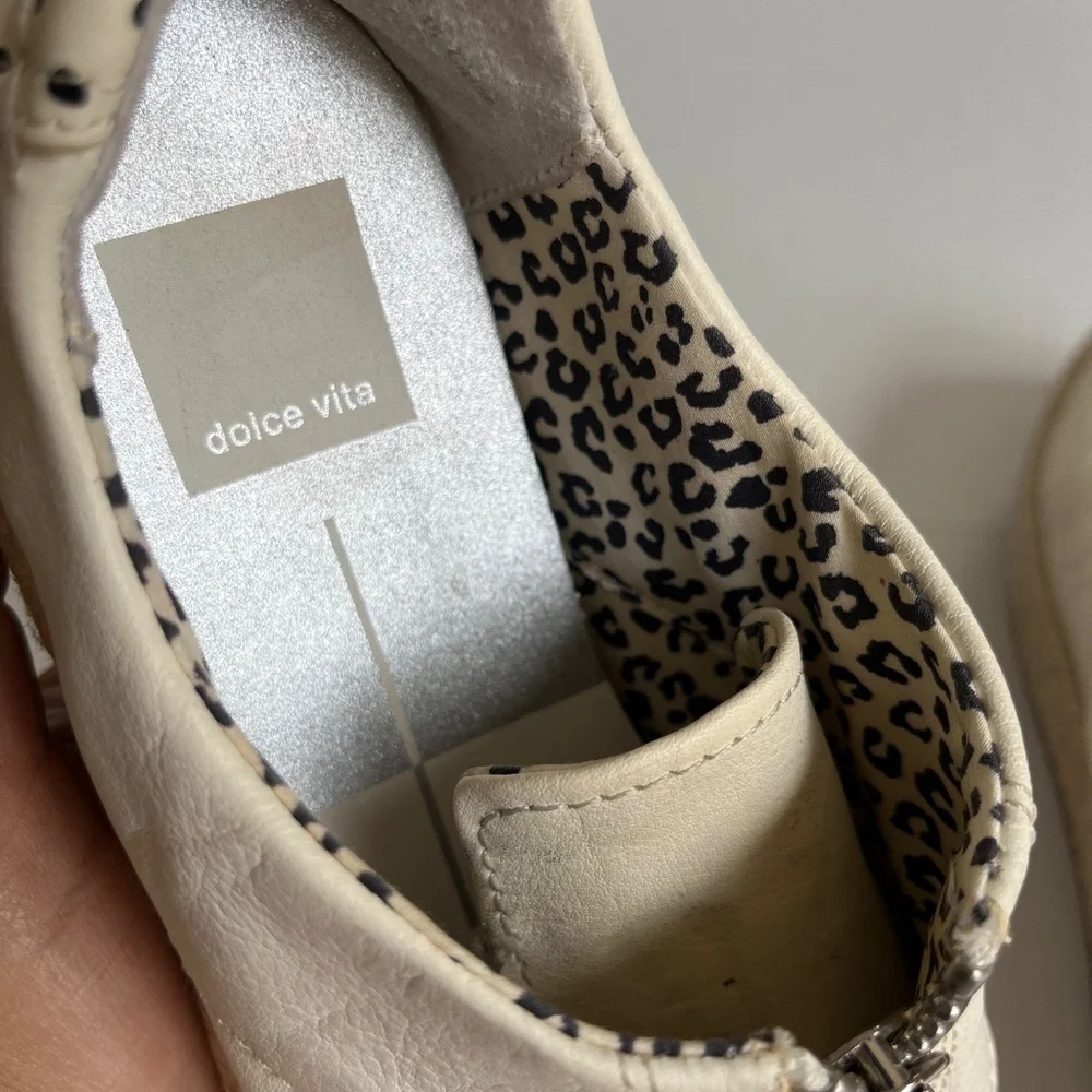 Dolce Vita Sz 6.5 White Leather Platform Espadrille Slip On Shoes Zipper Front
